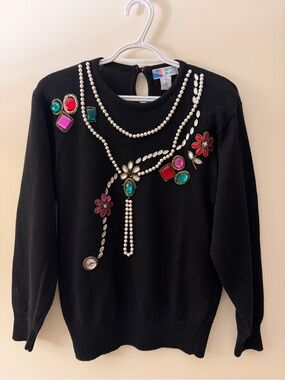 Lindsey Blake Black Jeweled Crewneck Sweater